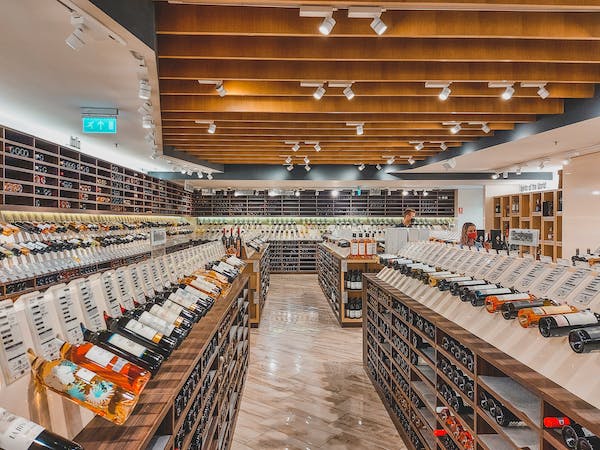 wine and alcohol shop with floor displays